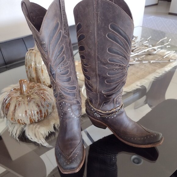 Liberty black butterfly inlay cowboy boots size 8 - Picture 6 of 13